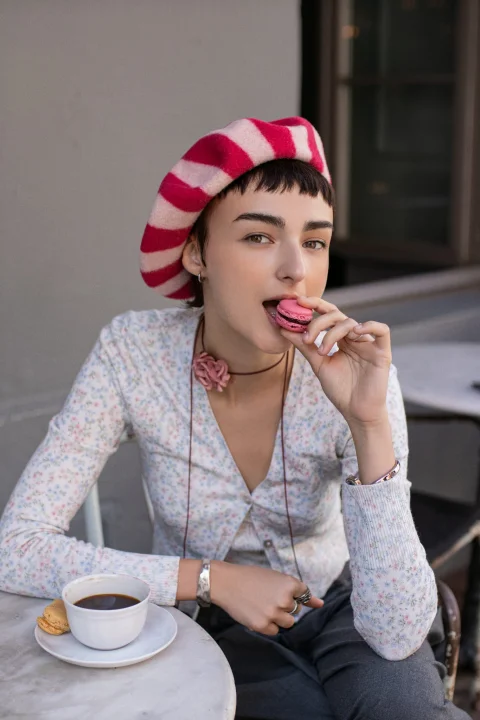 Beret Berlingot Fuchsia Ecru