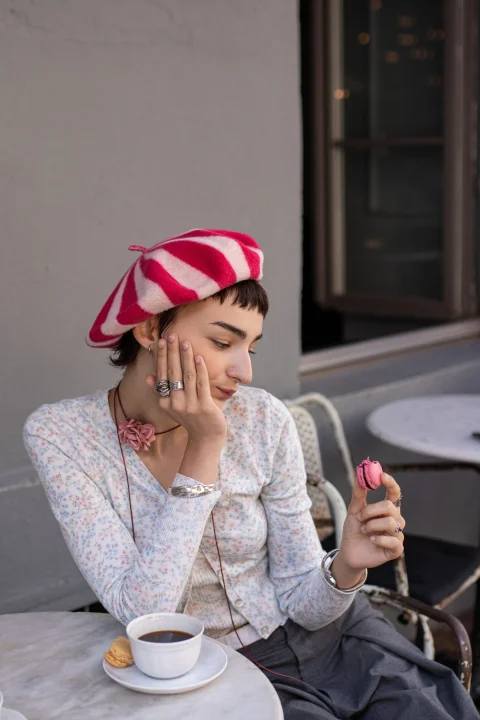 Beret Berlingot Fuchsia Ecru