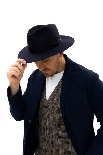 Le Szapo Fedora Classic Premium Granatowy