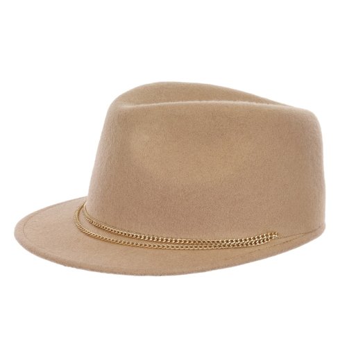 Ladies cap beige woolfelt, golden chain