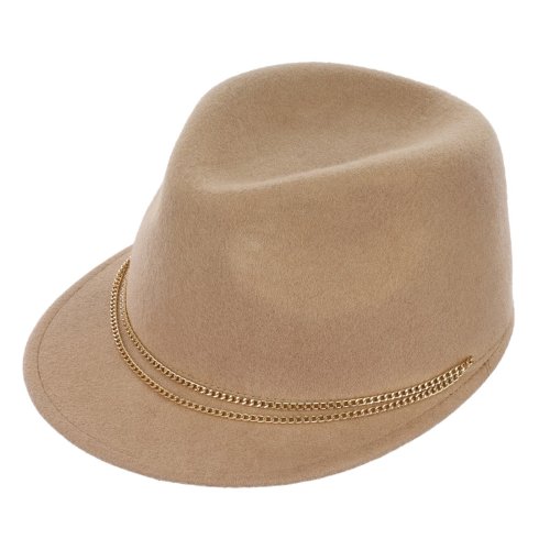 Ladies cap beige woolfelt, golden chain