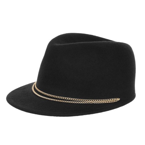 Ladies cap black woolfelt, golden chain le szapo