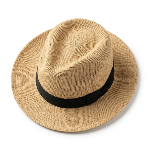 Le Szapo Fedora Raffia Extra Fino z czarną wstążką
