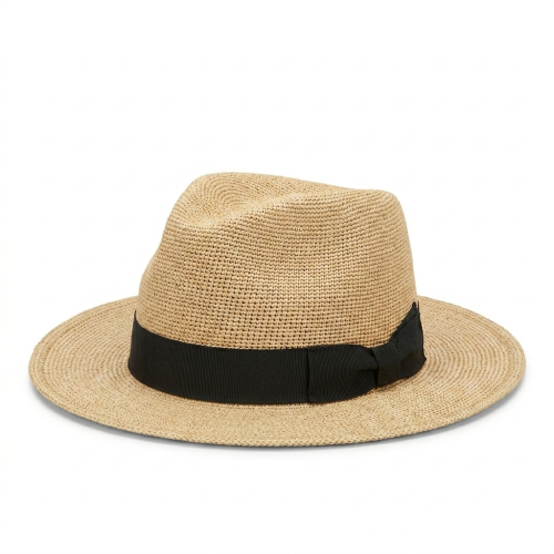 Le Szapo Fedora Raffia Extra Fino z czarną wstążką