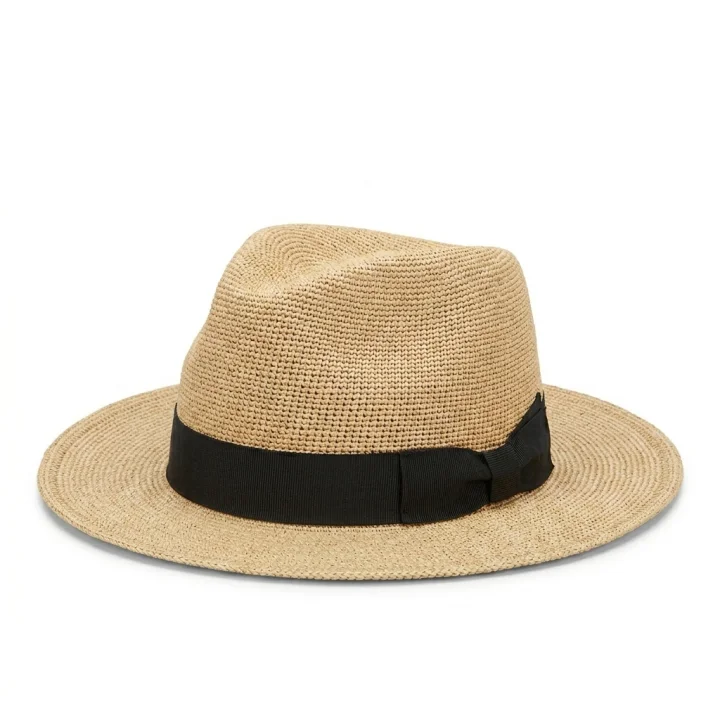 Le Szapo Fedora Raffia Extra Fino z czarną wstążką