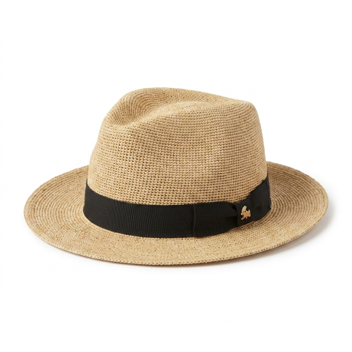 Le Szapo Fedora Raffia Extra Fino z czarną wstążką