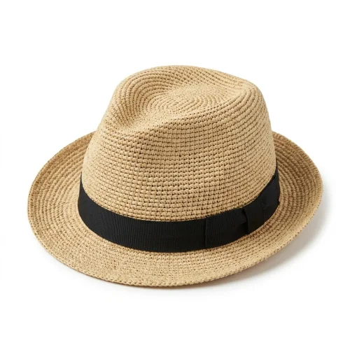 Le Szapo Straw Trilby for Kids Navy Ribbon