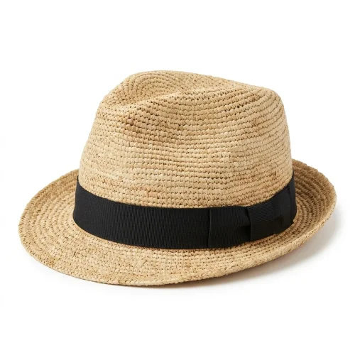 Le Szapo Straw Trilby for Kids Navy Ribbon