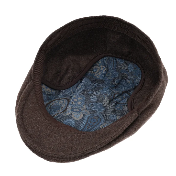 Flat Cap z Nausznikami 100% Kaszmir Brązowy