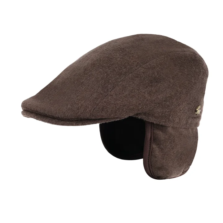 Flat Cap z Nausznikami 100% Kaszmir Brązowy