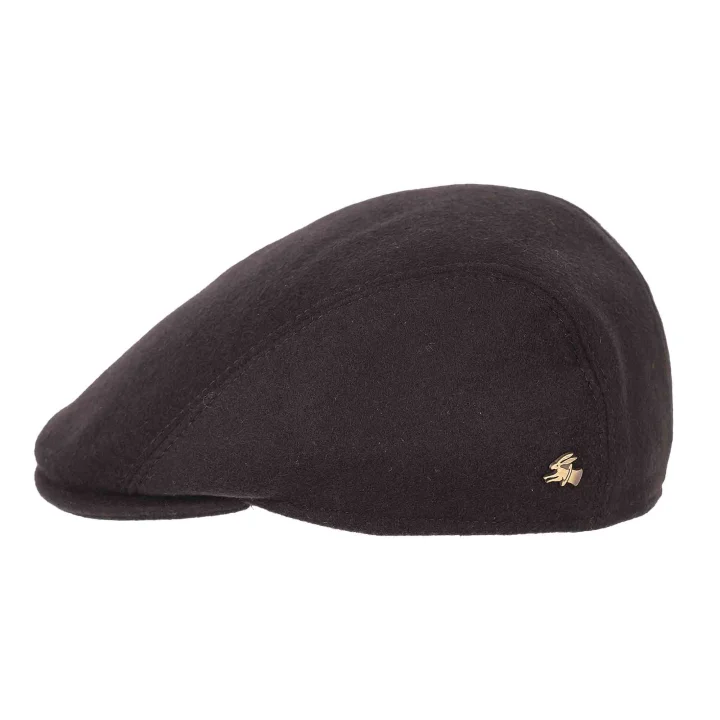 Flat Cap z Nausznikami 100% Kaszmir Czarny