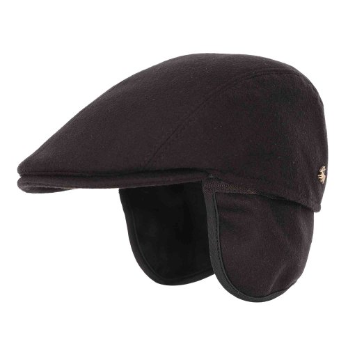 Flat Cap z Nausznikami 100% Kaszmir Czarny