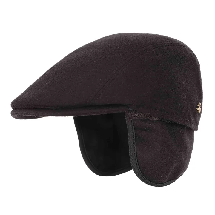 Flat Cap z Nausznikami 100% Kaszmir Czarny