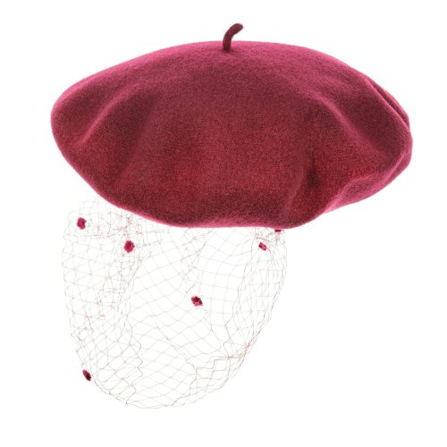 Beret z Woalką Bordowy