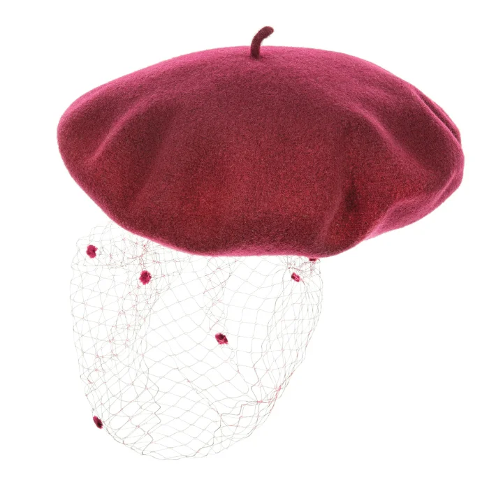 Beret z Woalką Bordowy