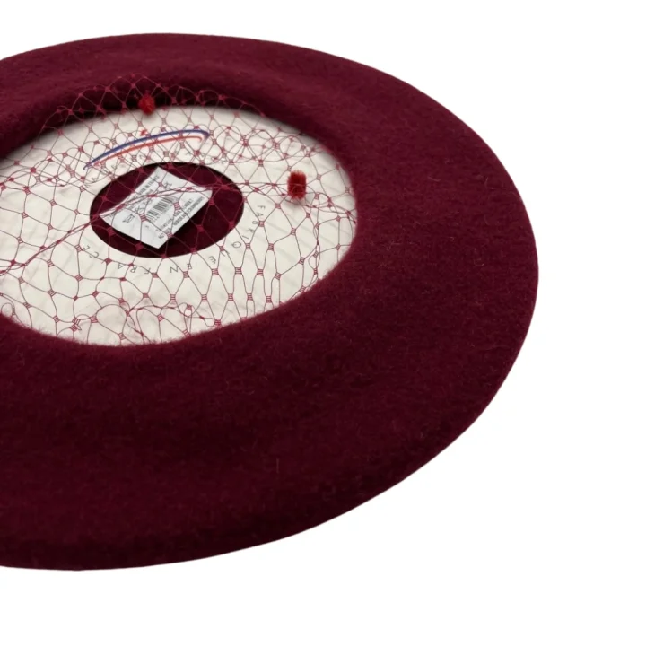Beret z Woalką Bordowy