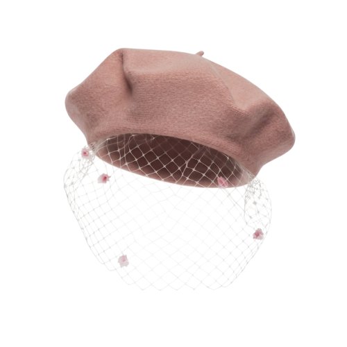 Beret z Woalką Różowy