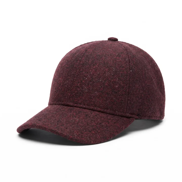 Burgundy Virgin Wool Baseball Cap with Earflaps