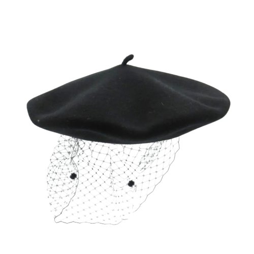 Beret z Woalką Czarny