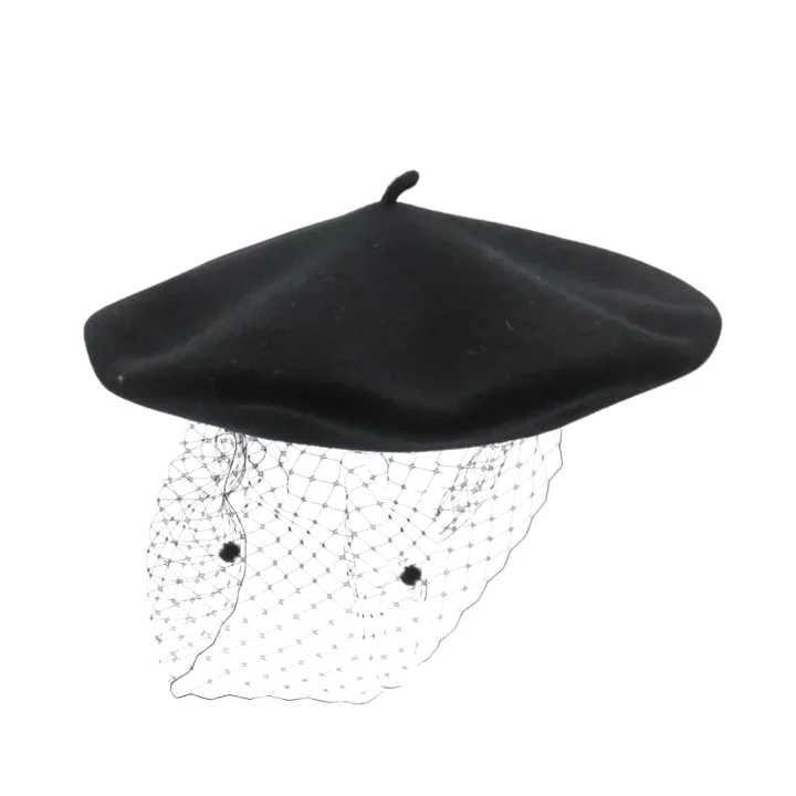 Beret z Woalką Czarny