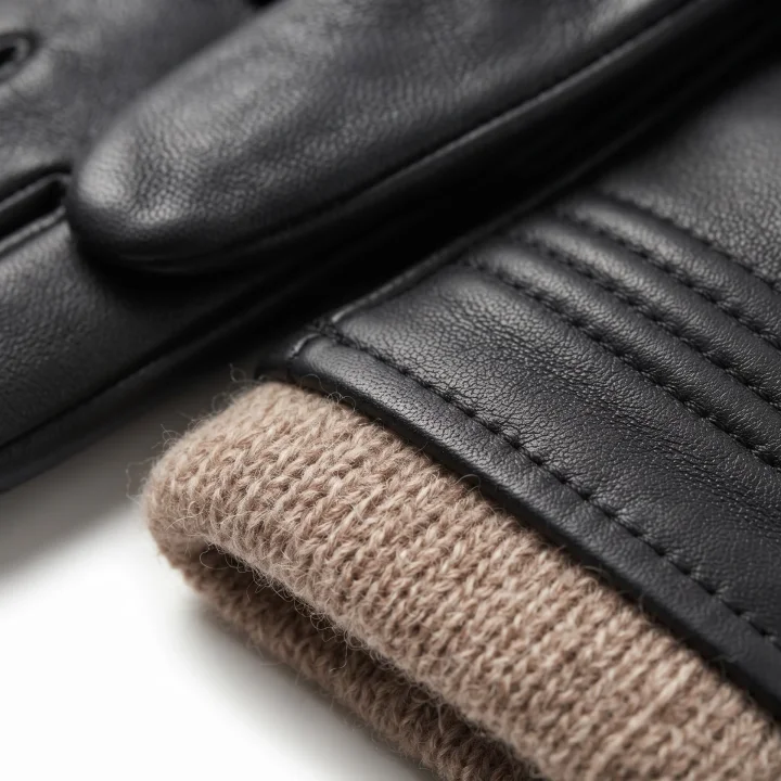 Leather Gloves Quilted Black