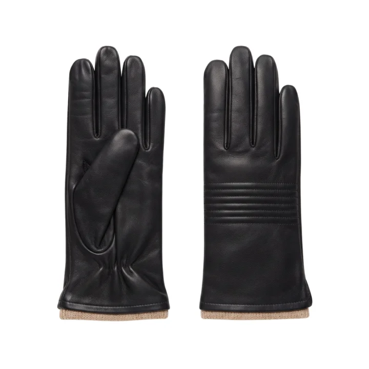 Leather Gloves Quilted Black
