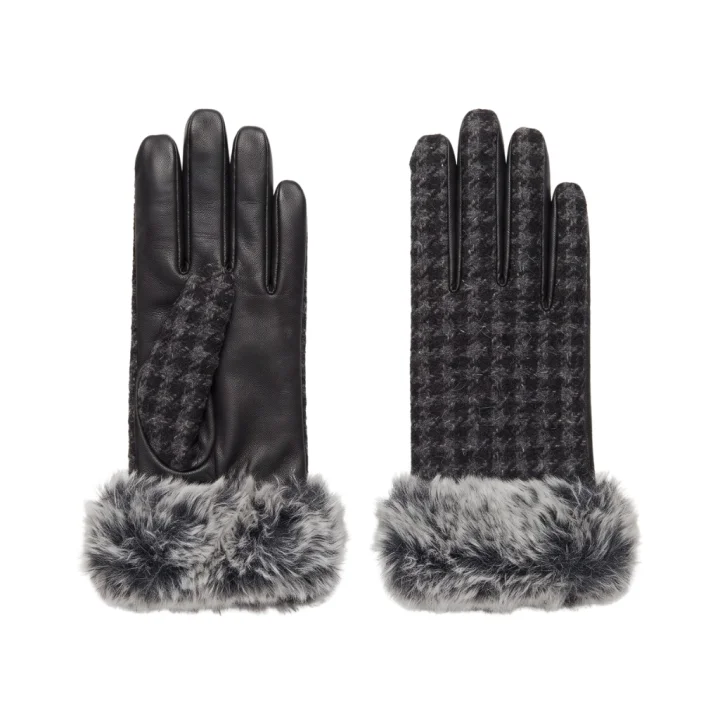 Elegant Winter Gloves with Fur – Grey Melange