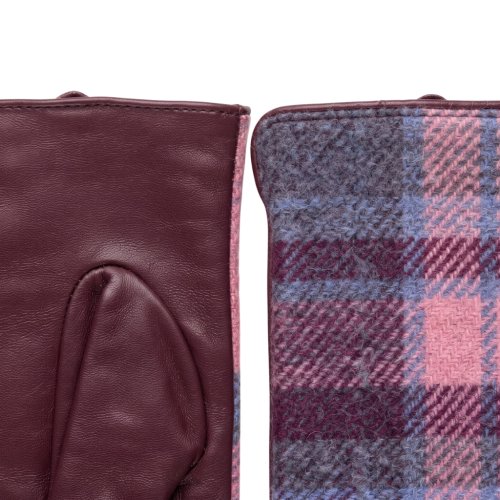 Burgundy Tweed and Leather Gloves
