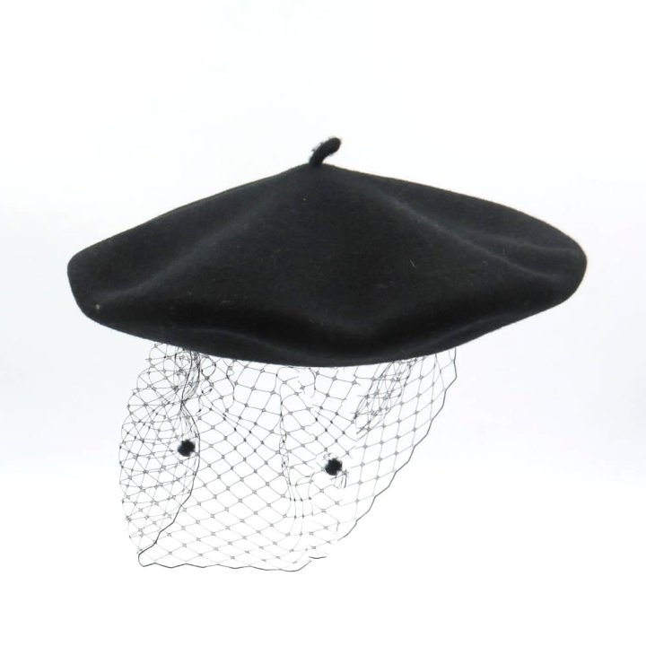 Le Szapo Beret  z Woalką Czarny